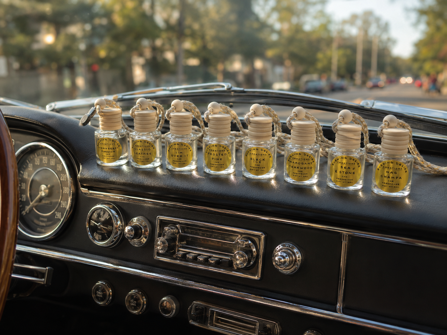 Burning Desire glass and wood car diffusers
